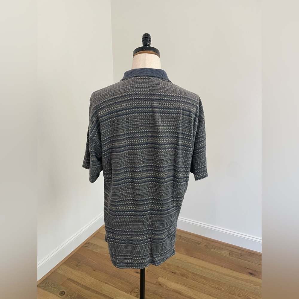Jhane Barnes 100% Cotton Navy and Gray Striped Polo Shirt - Picture 5 of 11